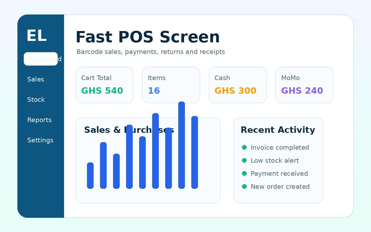ElegantLedger fast POS sales screen